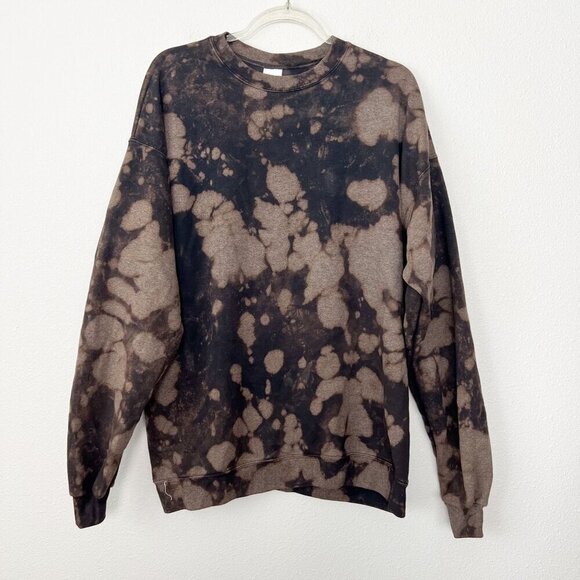 Custom Bleach Tie Dye Hanes Unisex XL Black Crewneck Sweatshirt - Picture 1 of 6